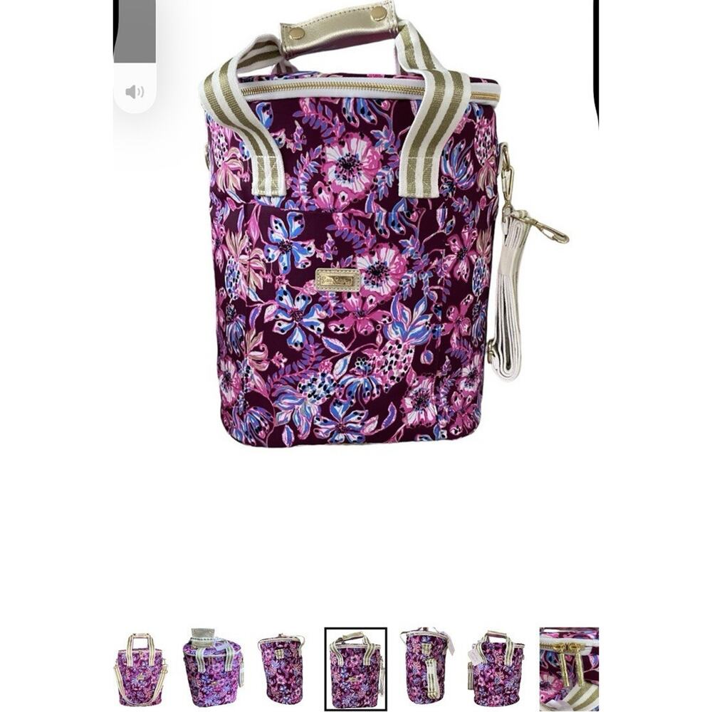 Lilly Pulitzer Floral Insulated Canvas Wine Bag Carrier for 4 Bottles w/ Strap